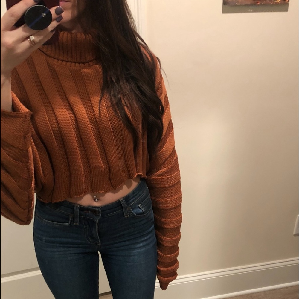 Cropped cowl neck sweater